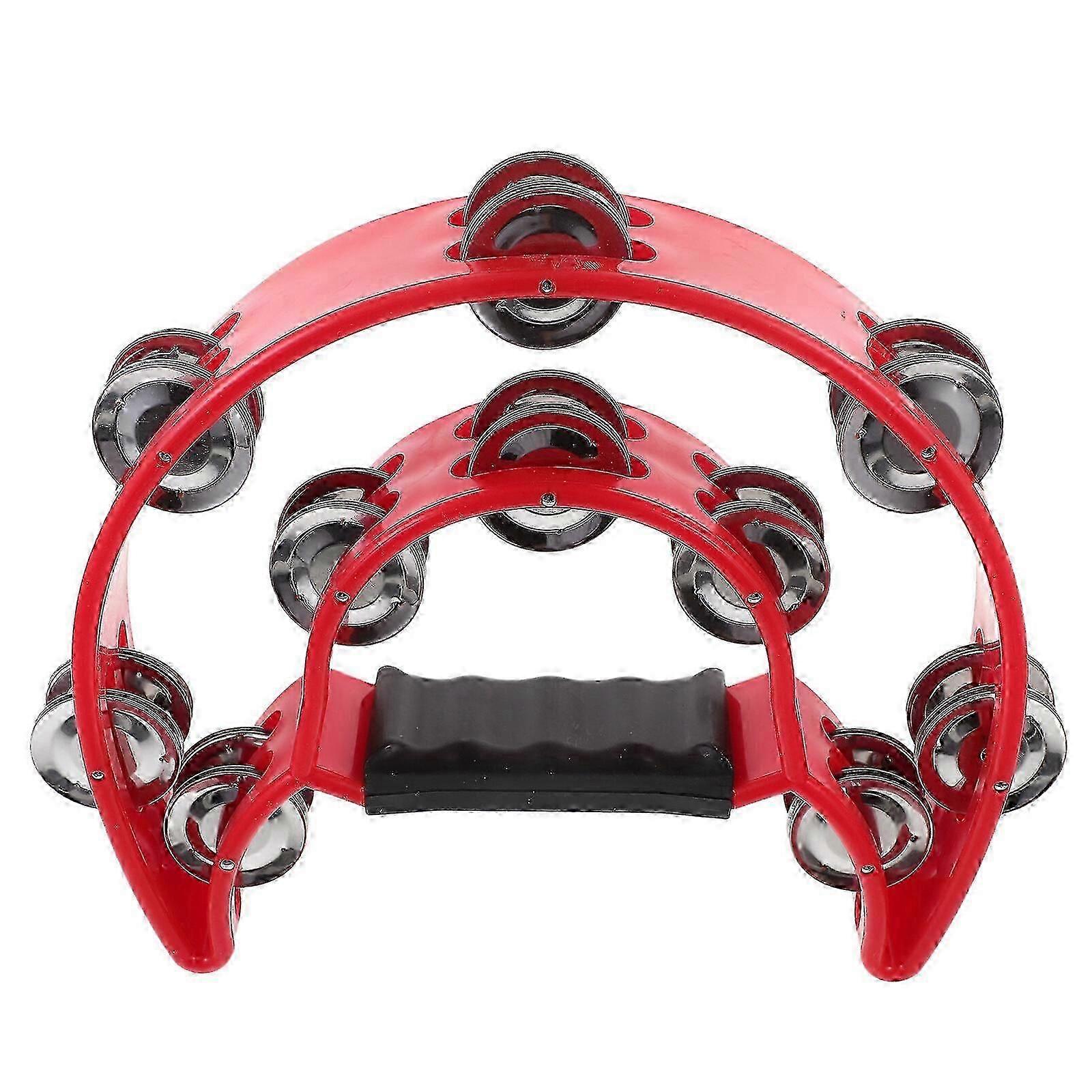 Double Row Tambourine Half Moon Metal Jingles Handheld Percussion (Red)