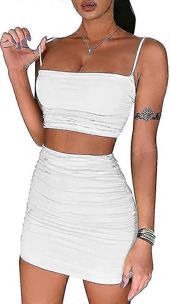 Naisten 2-osainen asusetti rypytetyllä crop topilla, vartalonmyötäinen hame, miniklubimekko