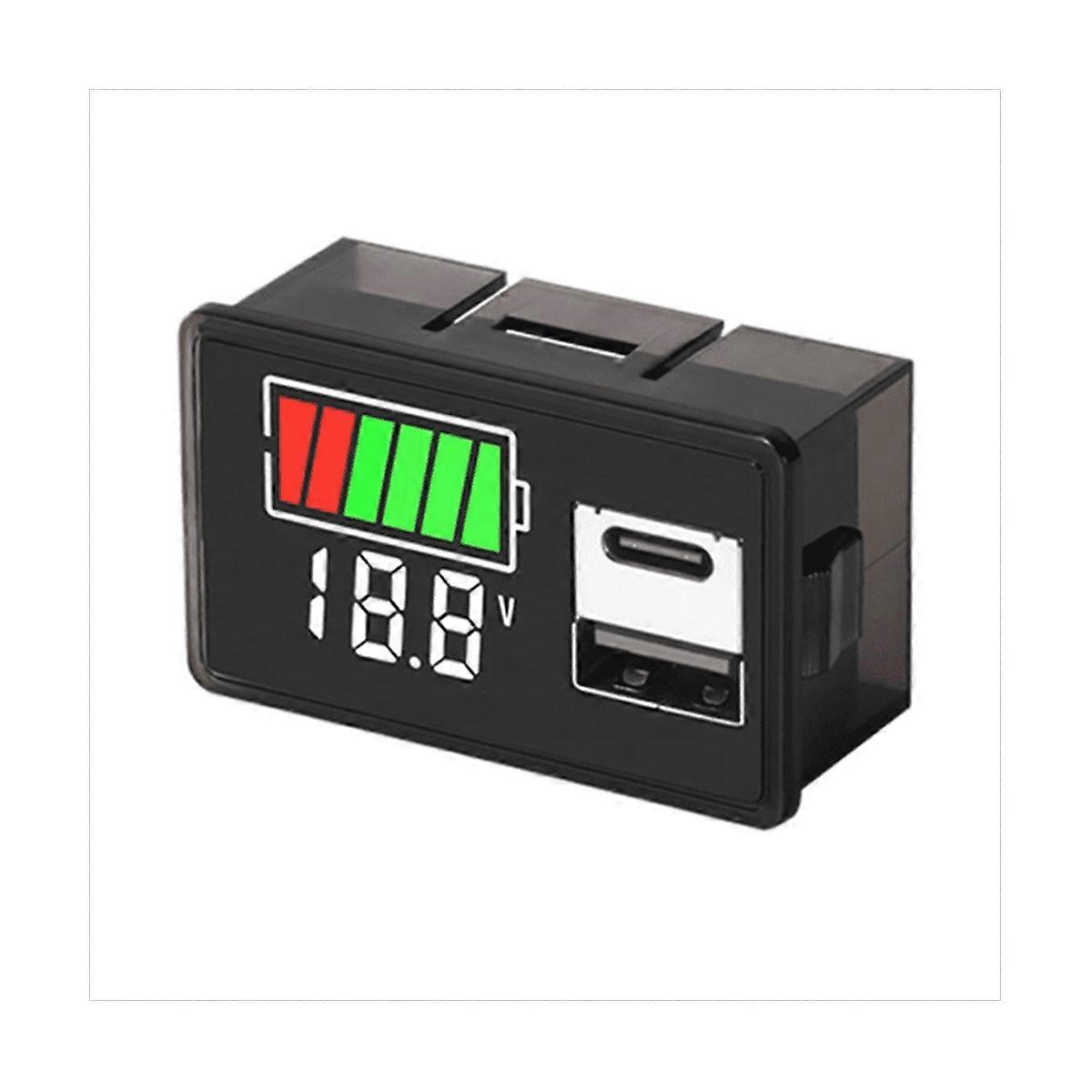 Battery Charge Level Indicator Lithium Battery Capacity Meter Test Display LED Tester Voltmeter, USB+Type-C DC 8-30V