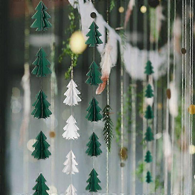 4-Piece 3D Christmas Tree Hanging Flags, 2m Paper String Decorations