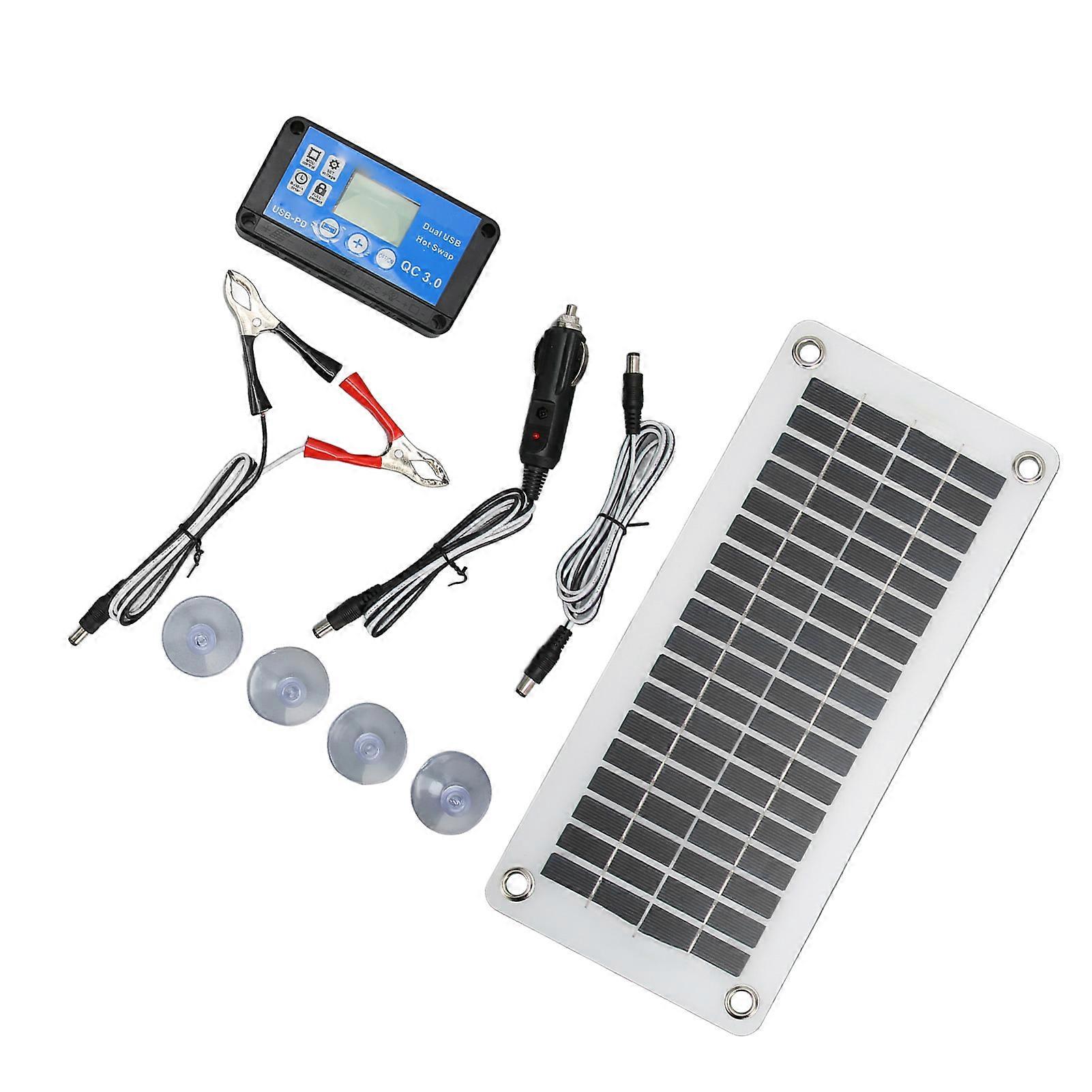12V 30W Solar Panels Kit Portable Solar Panel Module with Controller Fixed Suction Cup for Recreational Vehicle Car Ship Camping 