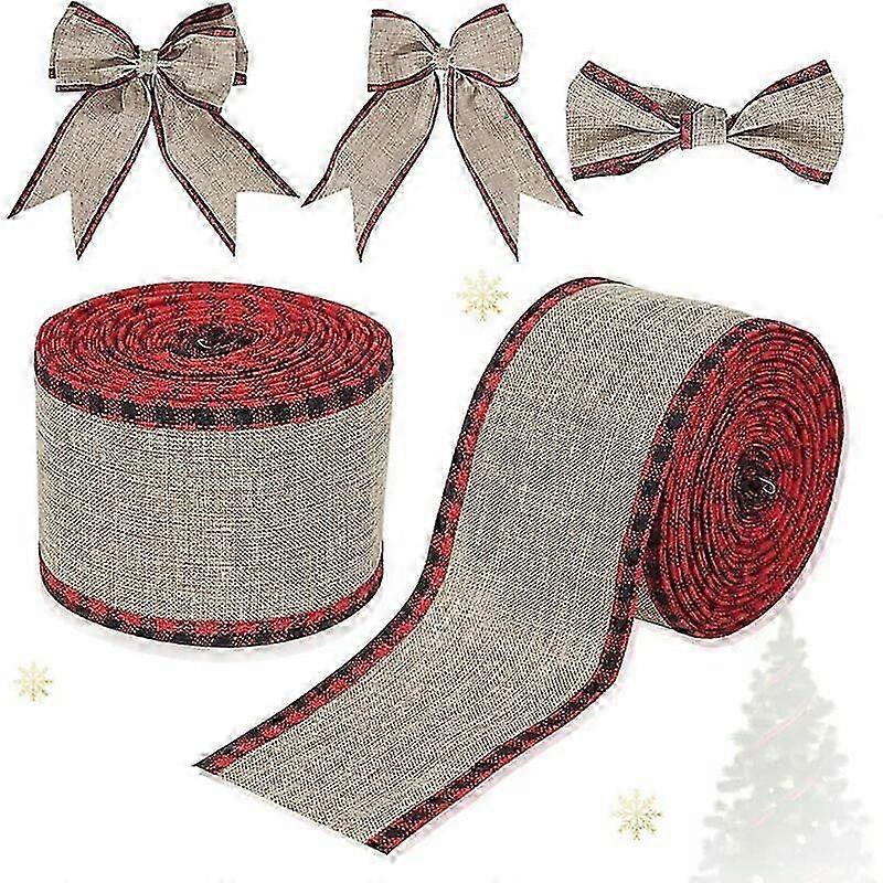 DIY Christmas bow making with linen checkered ribbon