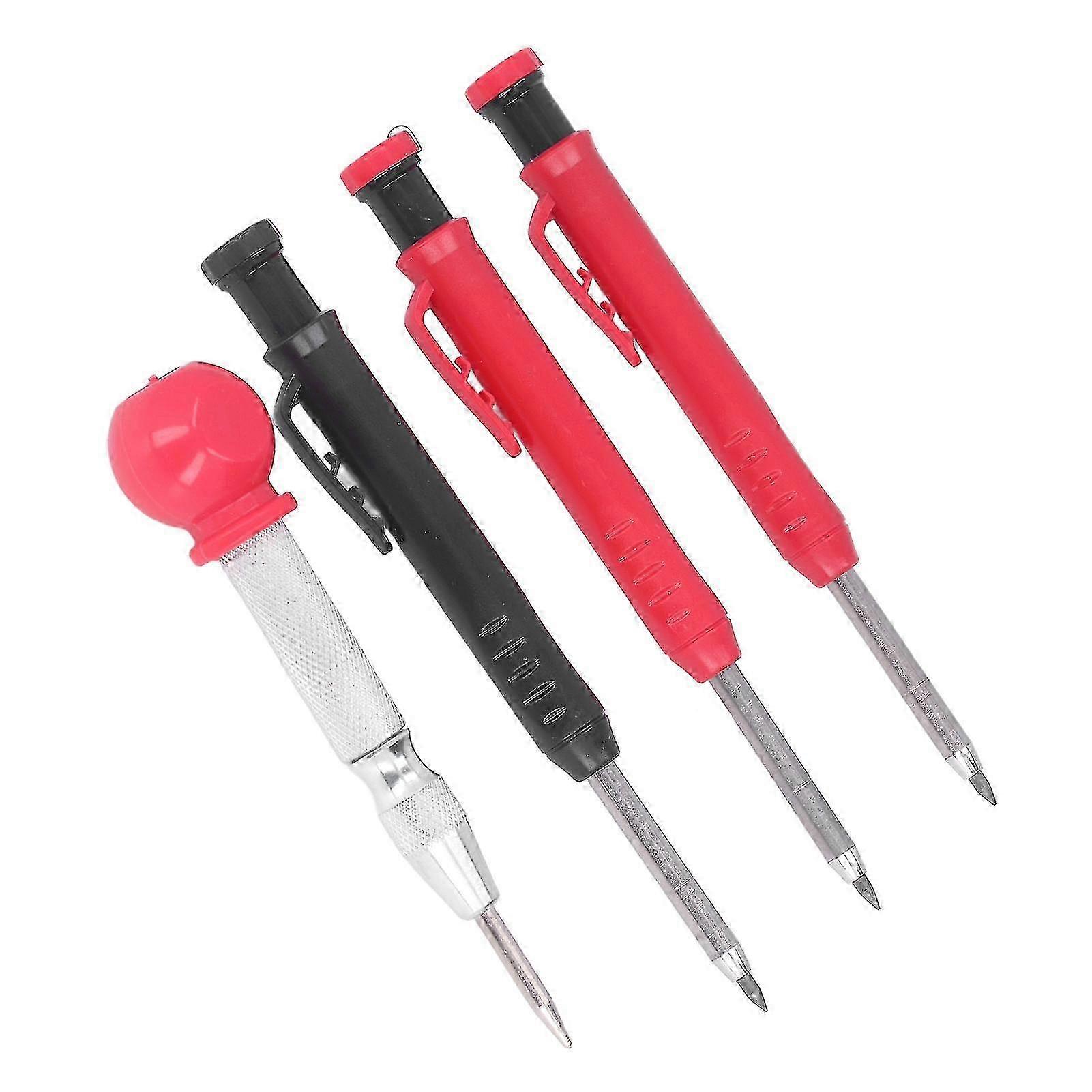 Solid Carpenter Pencil Set with Refills Center Punch Long Nosed Deep Hole Mechanical Marker