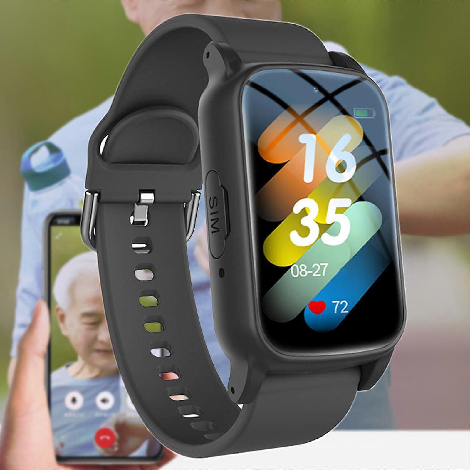 Fall Detection Smart Watch, 4G GPS Tracker With SOS Alarm For Seniors, Fall Alert Detector And GPS Positioning Black