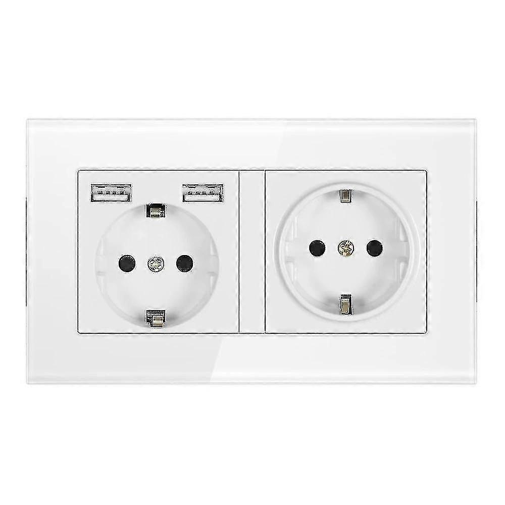 Eu Standard Grounded Electrical Socket With Usb Outlet Strip1pcs-white