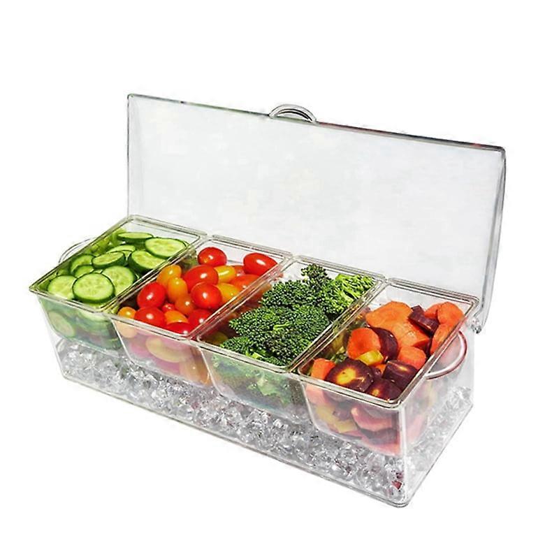 Ice Chilled Condiment with 4 Containers, Condiment Server with Separate Lids, Serving Tray Platter