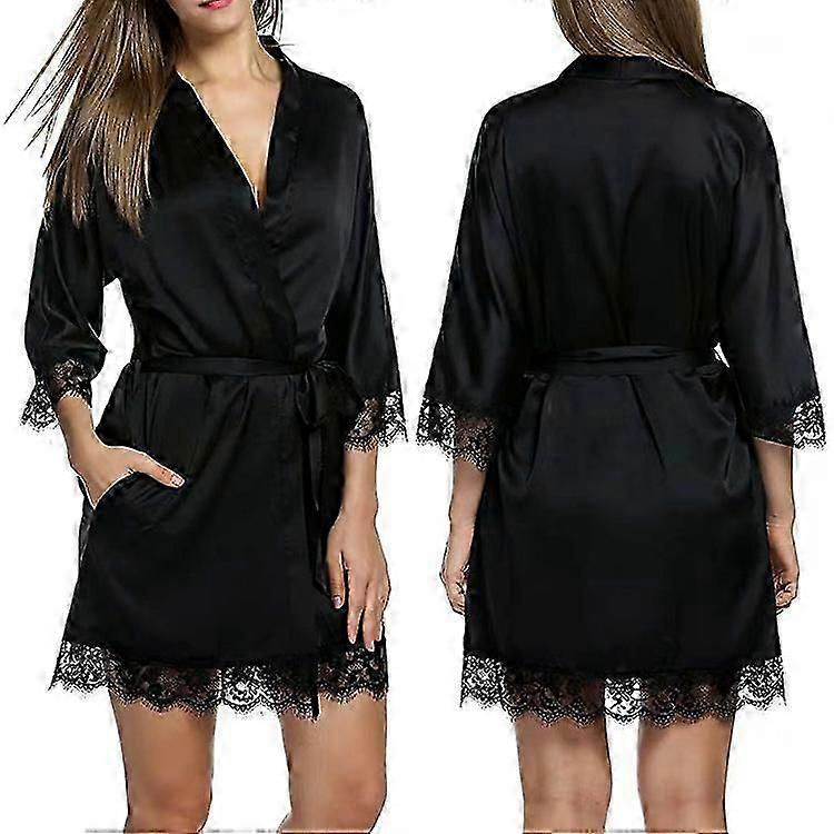 رداء حرير للنساء مزين بالدانتيل، رداء نوم قصير من الساتان للعروس