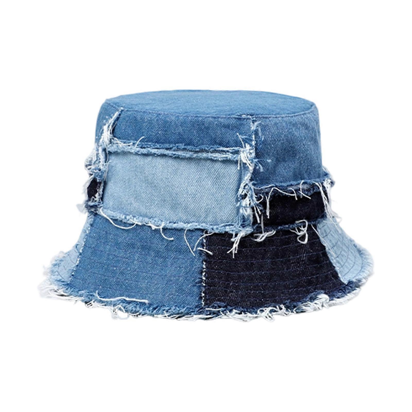 Denims Patchwork Hat Bucket Hat Patchwork Design Hat For Beach Trip Teenager Activities Multicolor