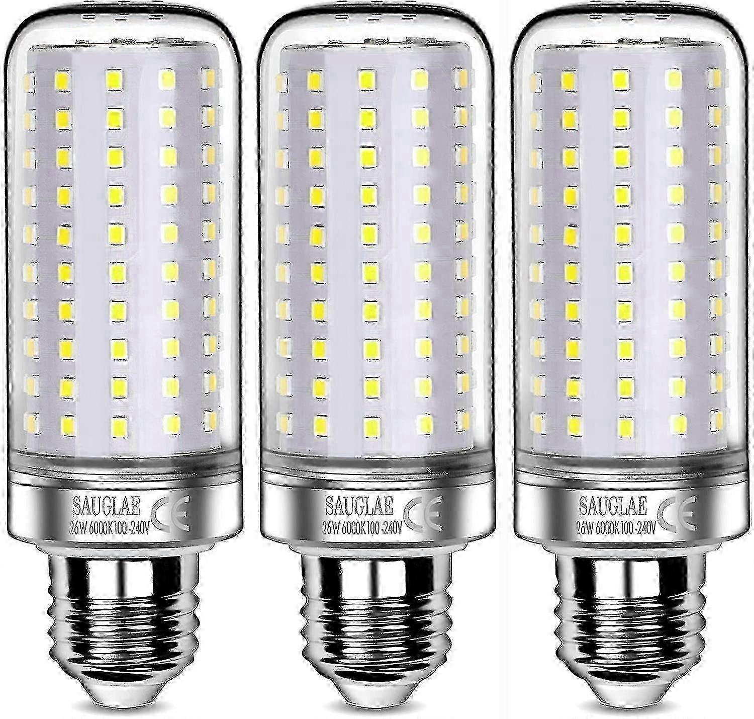 2025 3pc 26w Led Light Bulbs,200w,6000k Cool White,e27 Screw Light Bulbs