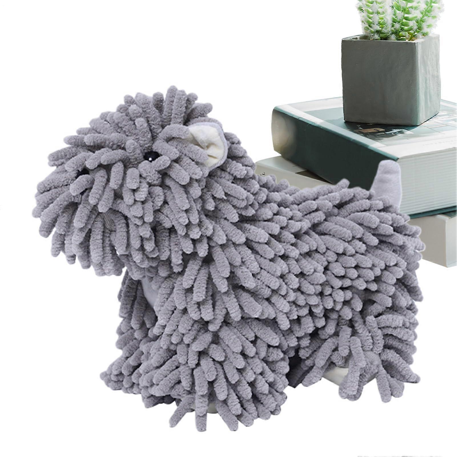 Fuzzy Hand Towel - Cute Dog Shape Absorbent Drying Cloth, Gray Cartoon Style for Towels, Soft Material