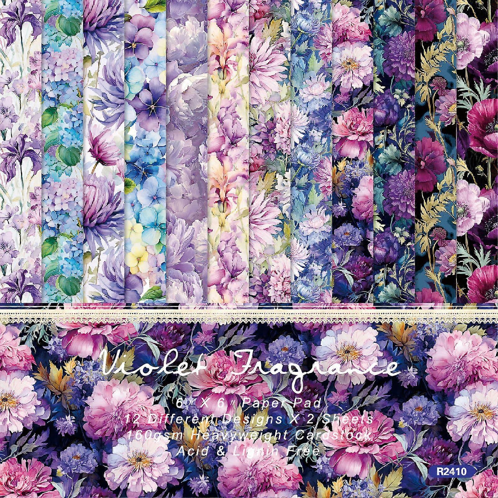 Scrapbook Paper Pad 6'x6' Violet Hydrangea Floral Cardstock, 24 Sheets for Cardmaking, DIY Albums and Journals