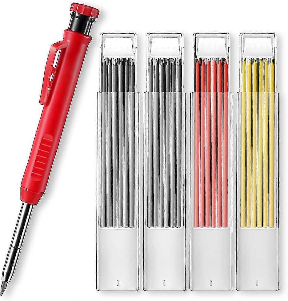 Deep Hole Marker, Carpenter Pencils, Construction Pencil, Drill Marker, Built-in Sharpener With 24 Leads And Sharpener For Drawing, Marking And Woodwo