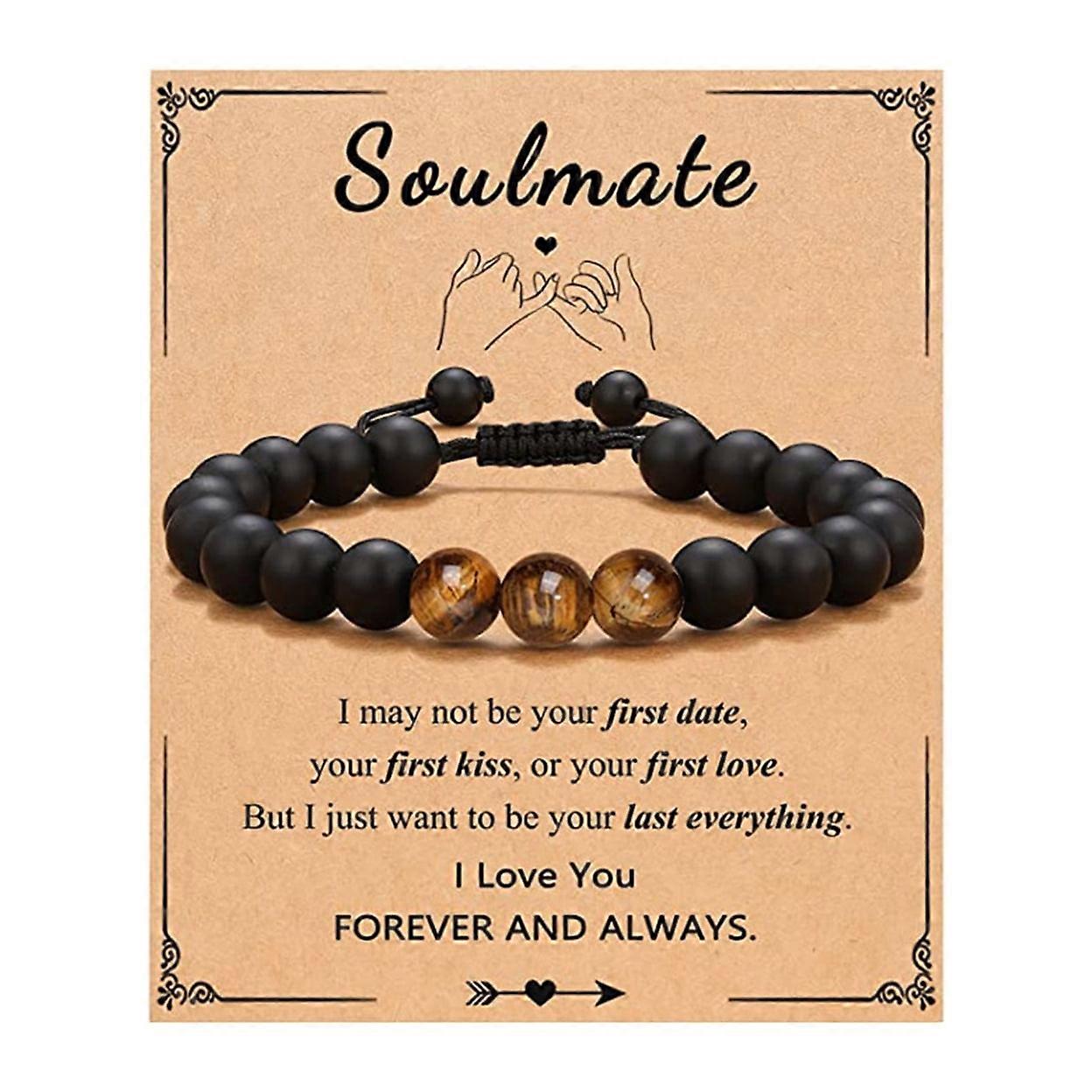 Beads Bracelet Natural Stone Matte Black Rock Elastic Bangle Adjustable Comfortable for