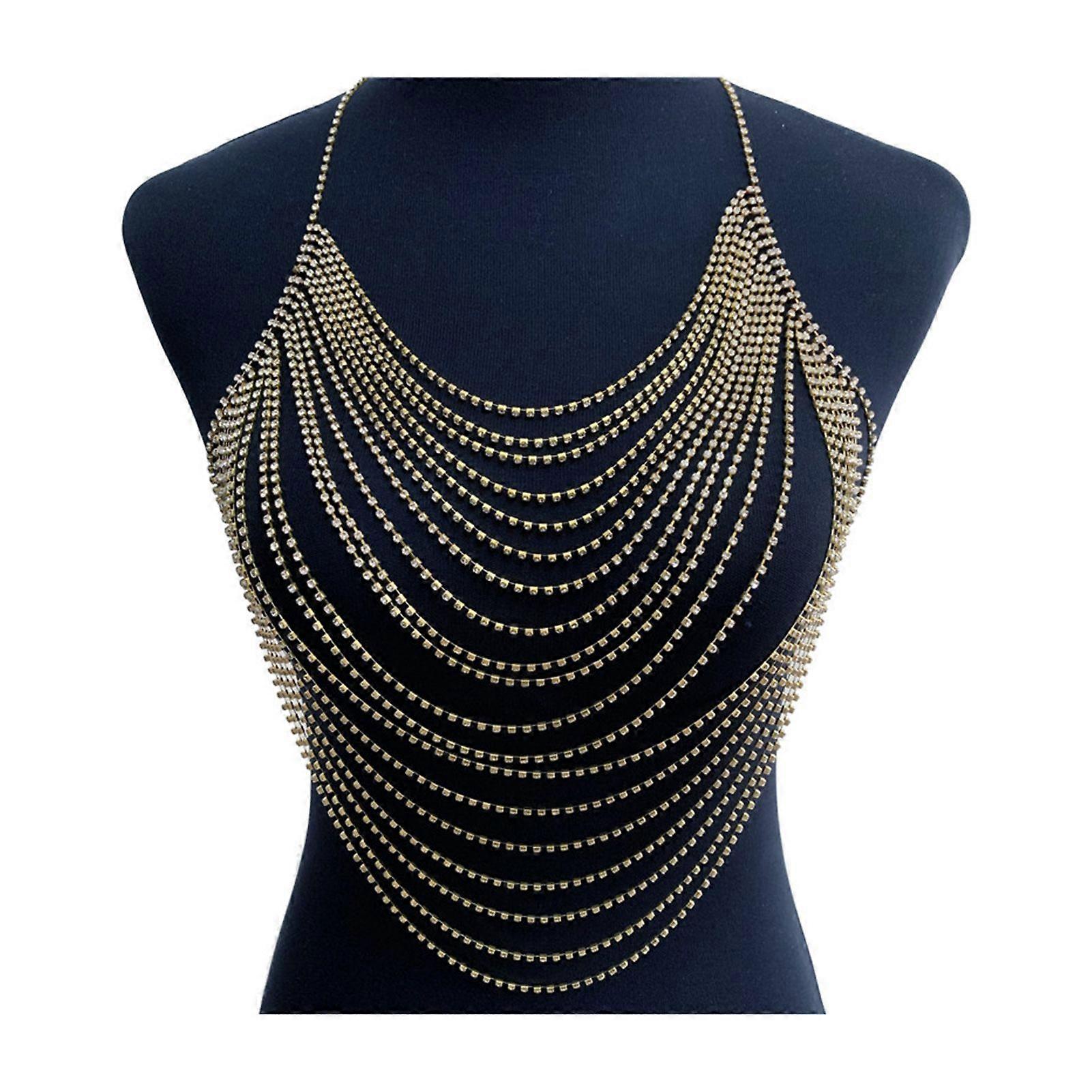 Versatile Rhinestone Chest Chain Multi Layer Design Lightweight Body Chain Women Sexy Statement Body Accessory