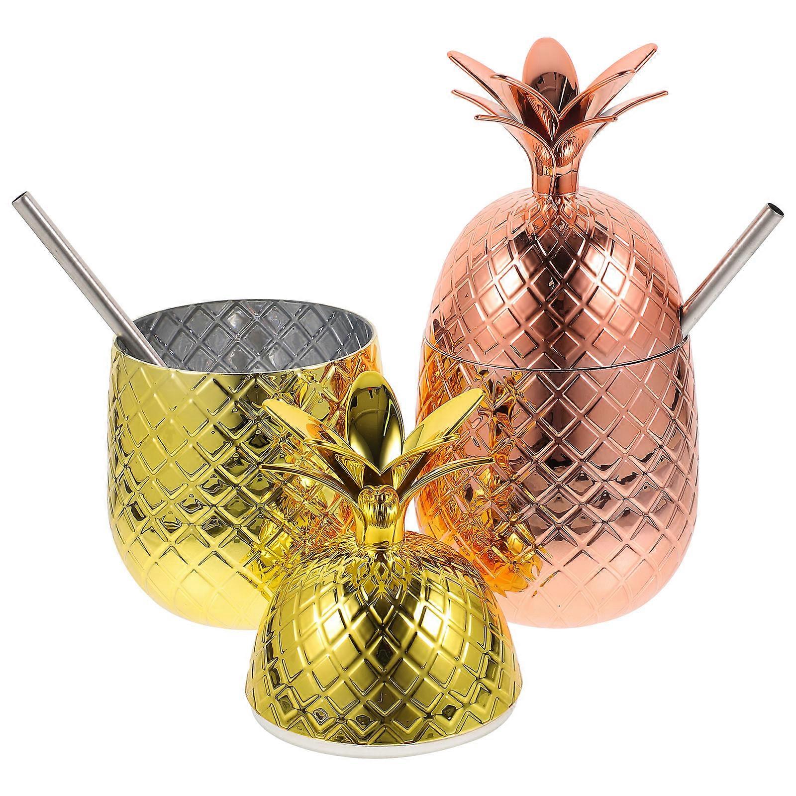 Pineapple Cup Cocktail Cup for Home Use with Straw 2Sets Assorted Color Design
