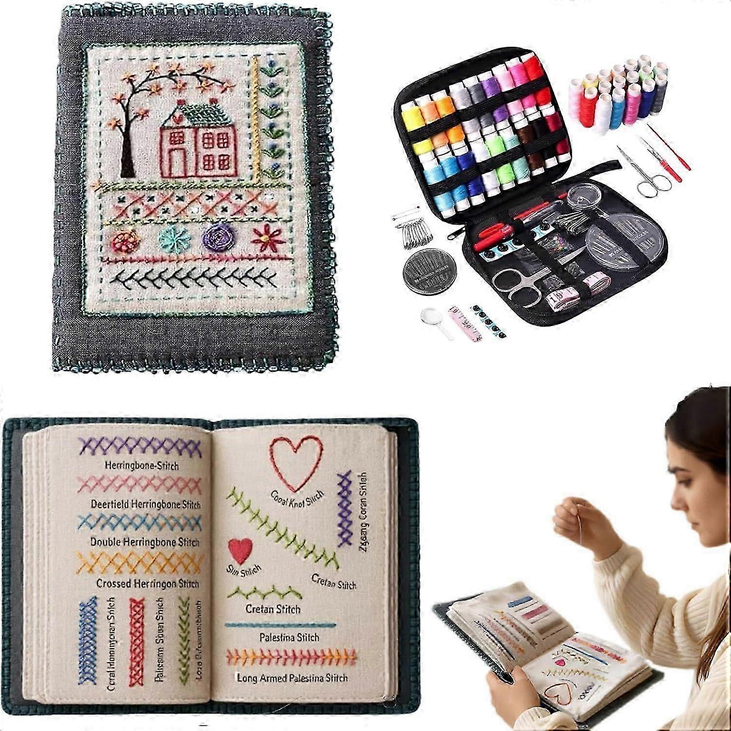 2026 New Embroidery Stitch Book & Sewing Kit (86 ), 18-Color Thread, Embroidery Books of Stitches with a Complete Toolkit and Instructional Tutoria