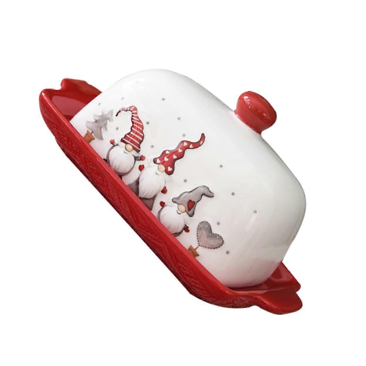 Ceramic Butter Dish with Lid Keeps Butter Fresh Christmas Style for Kitchen Countertop Display