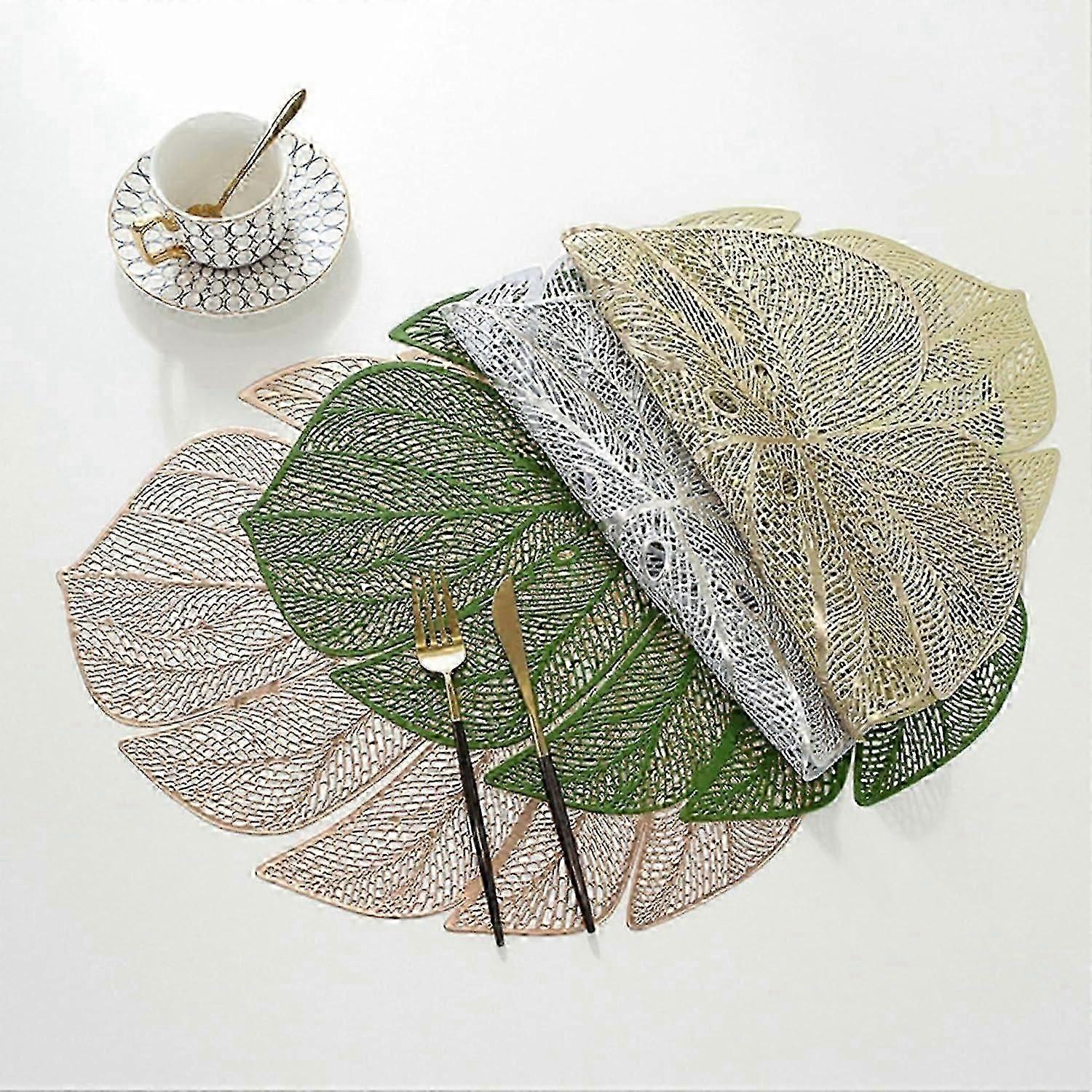 4pcs Stylish Pvc Hollow-out Leaf Placemat With Simulation Leaves,turtle Back Pattern Placemat,oil-proof And Durable Table Mat For Heat Insulation -hk9