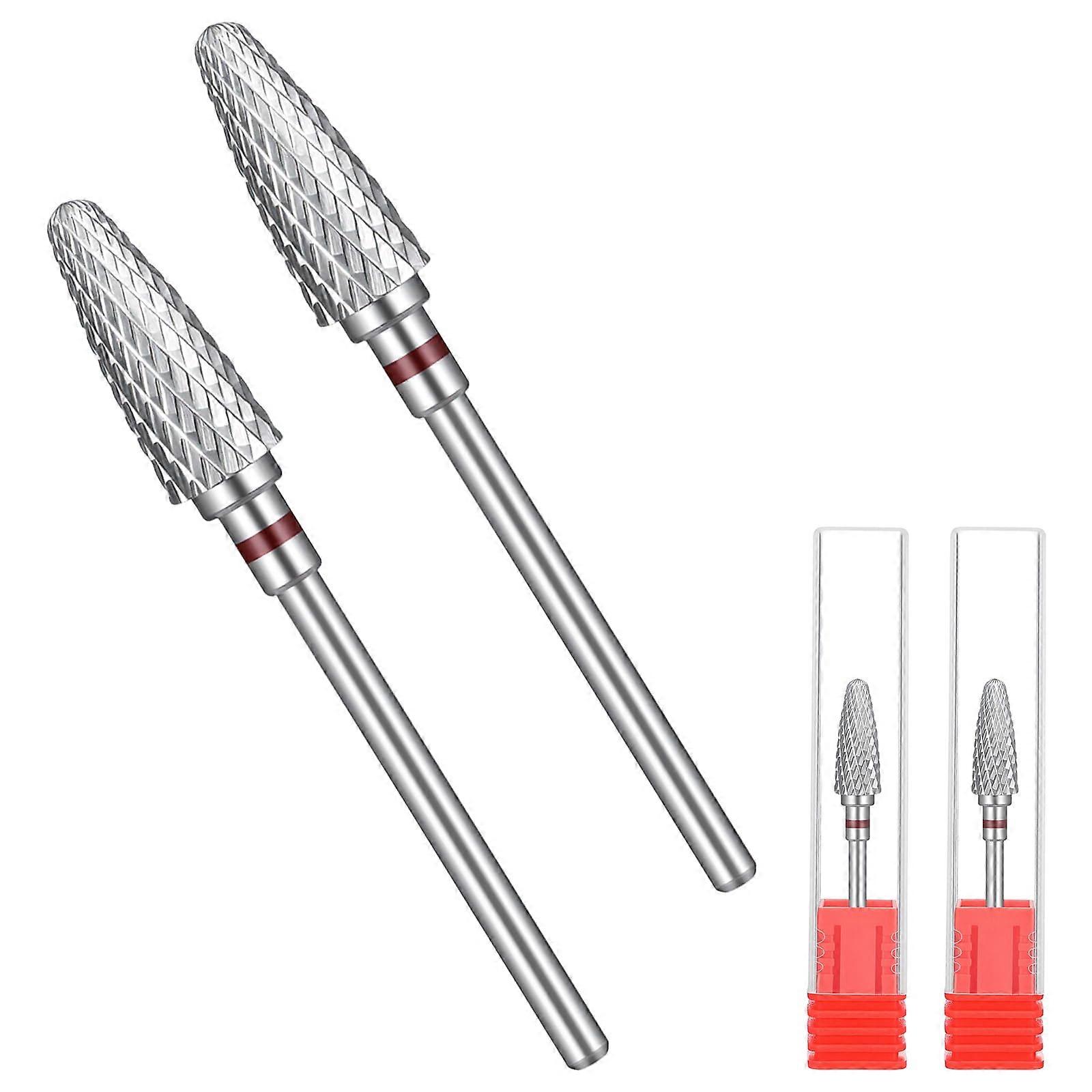 2 Pcs 5 in 1 Tungsten Nail Drill Bit 3/32 Shank for Manicure Pedicure and Cuticle Cleaning