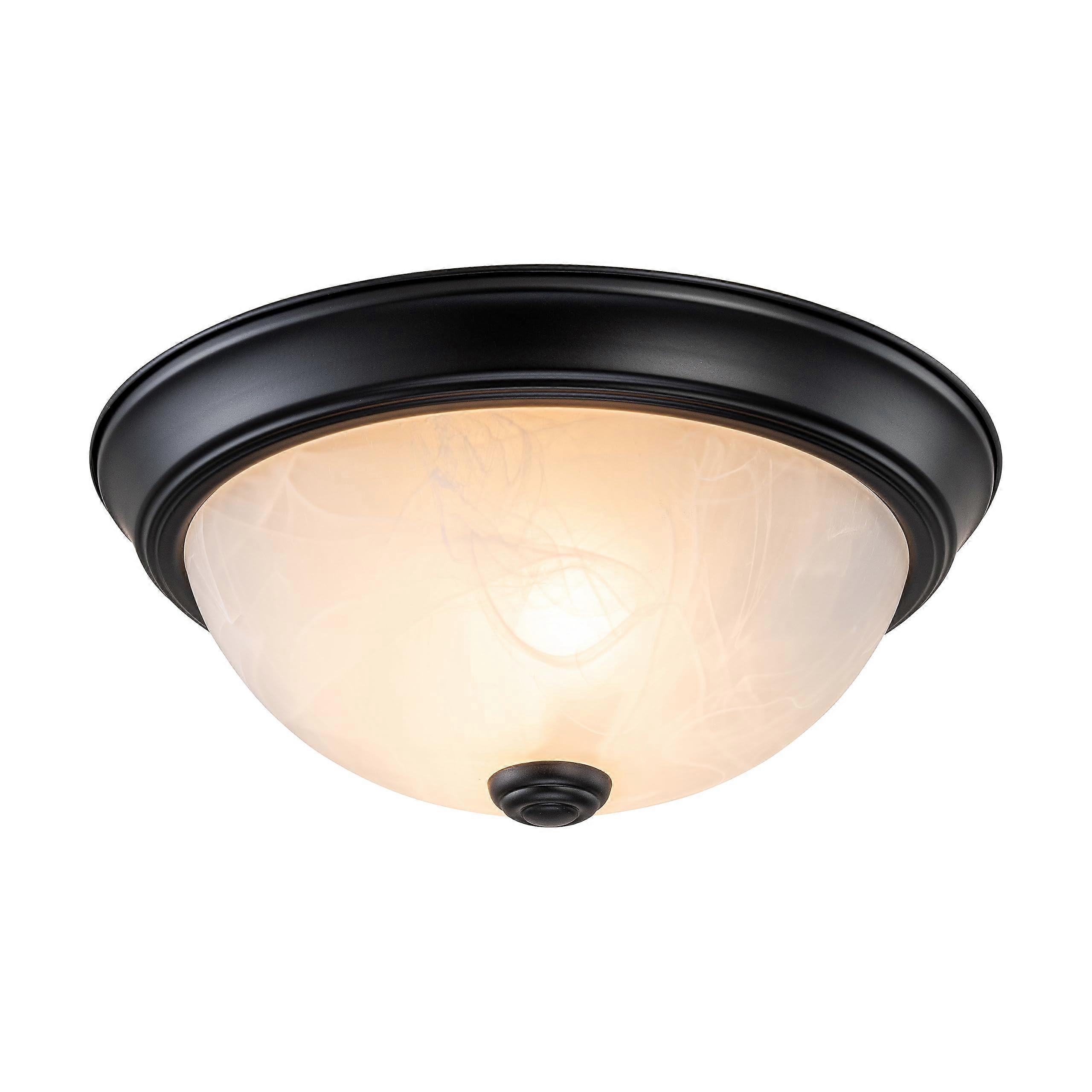 11 Inch Matte Black Flush Mount Ceiling Light Fixture with Frosted Glass, 2 Light E26 Socket