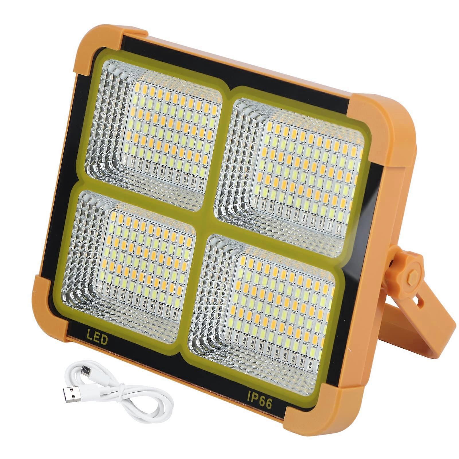 Solar Work Light 1000W Rechargeable LED with Solar and USB Power, IP66 Outdoor Camping Floodlight