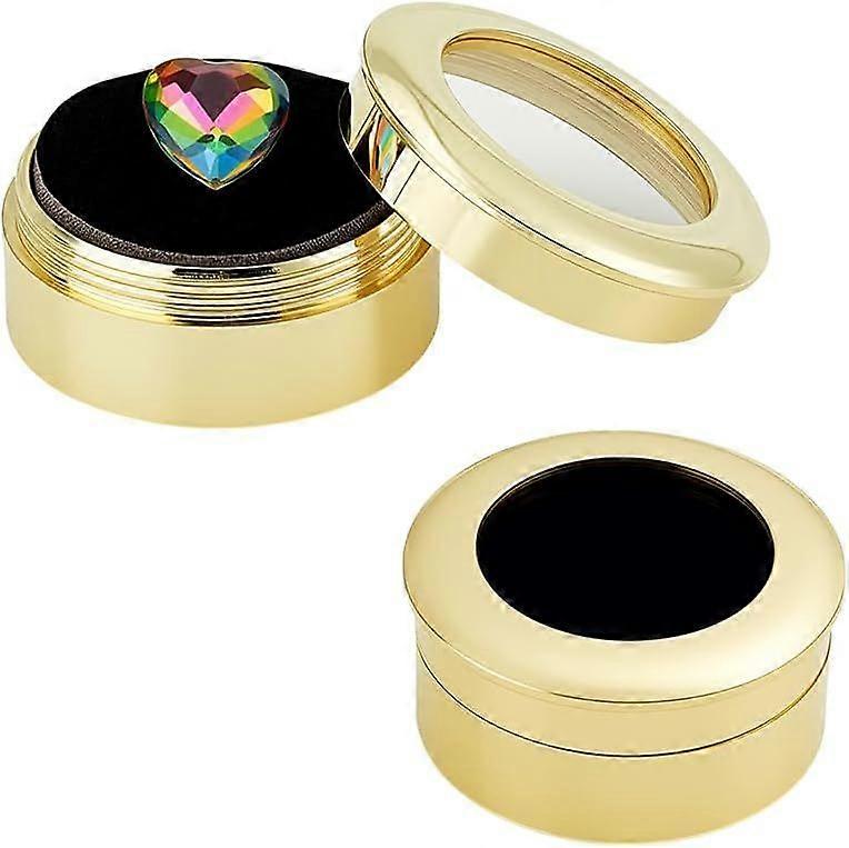 2pcs 1.26 Inch Rock Display Box Gemstone Display Box Collection Box Rock Storage Organizer Rock Case Round Metal Container with Clear Top Lid for Coll