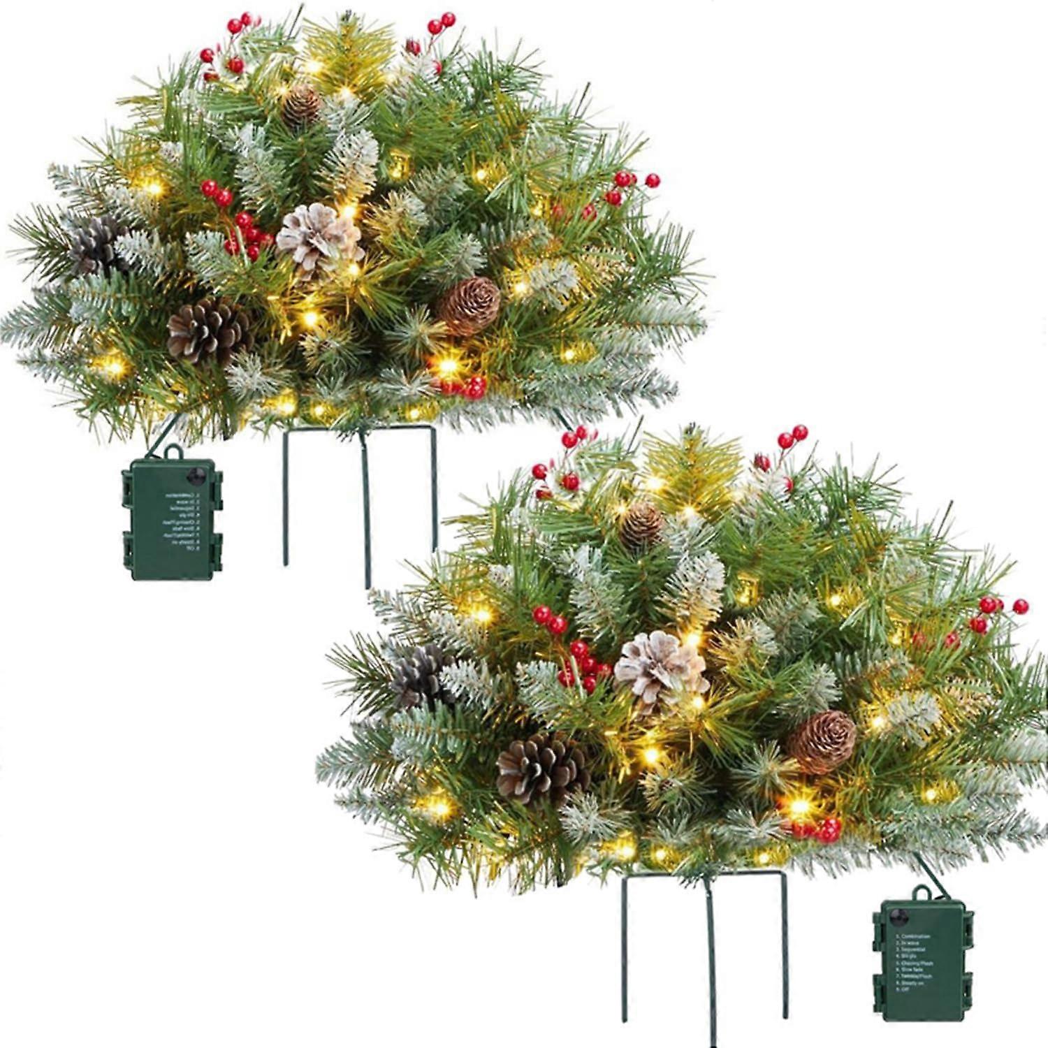 Prelit Christmas Tree Urn Filler with Timer, Weatherproof Artificial Holiday Planter Bushes 2PCS
