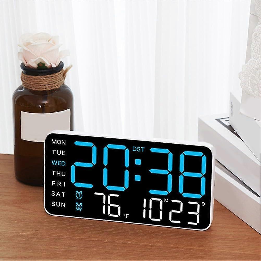 Digital Wall Clock LED with Date Week Temperature Display Voice Control USB Battery Powered