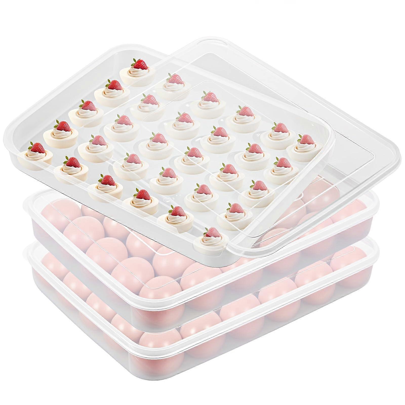 3 Pack Deviled Egg Carrier with Lid, Stackable Large Capacity Egg Storage Container for 90 Eggs
