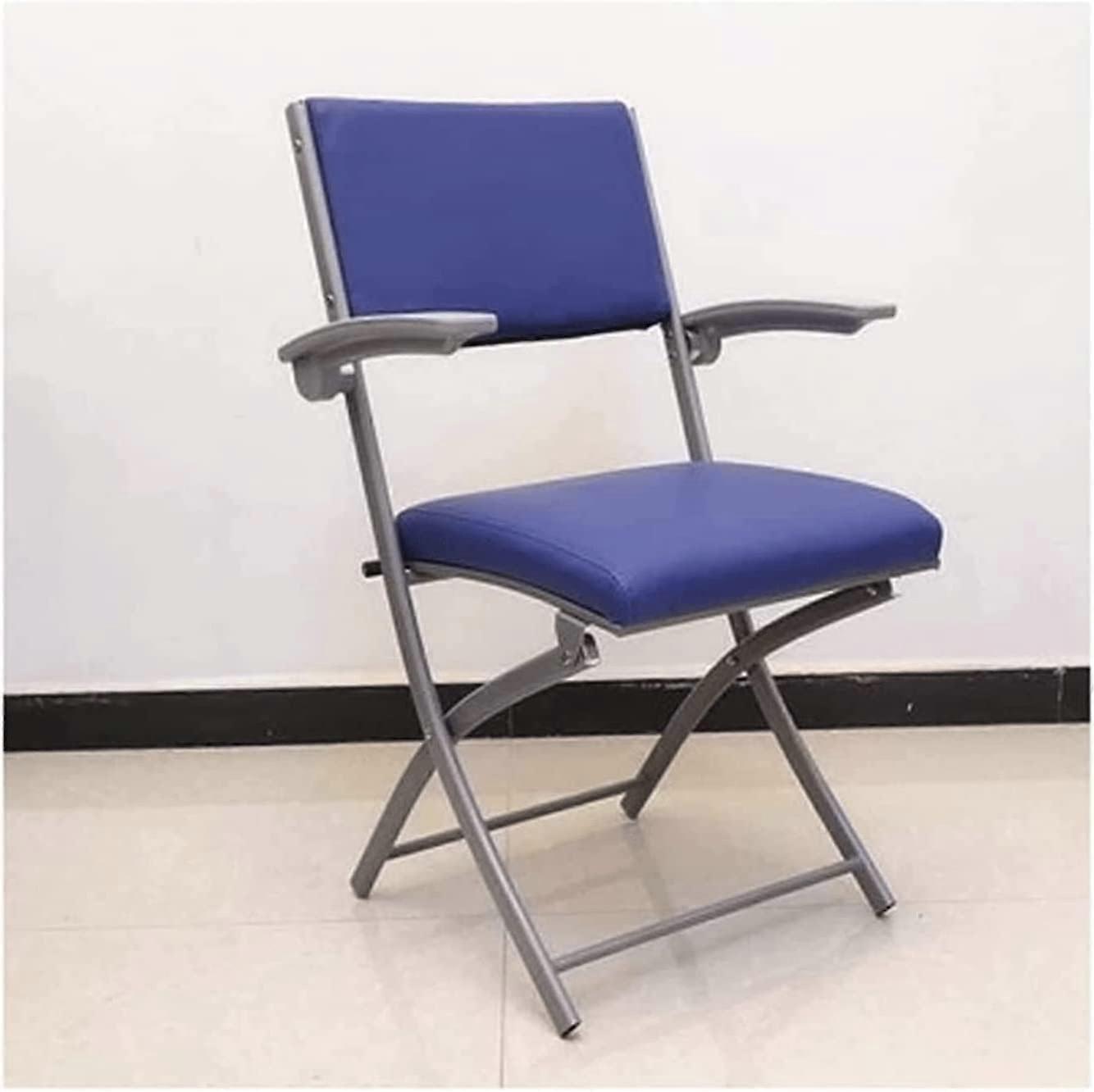 Folding Office Chair with Armrests, Leather Padded Seat, SpaceSaving Metal Frame, D37.4in