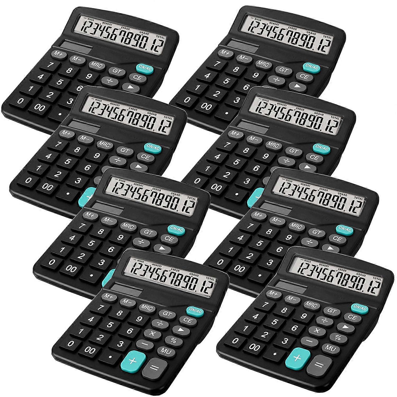 8 Pack Solar Powered Desktop Calculator, 12Digit Large LCD Dual Power Office and School Black