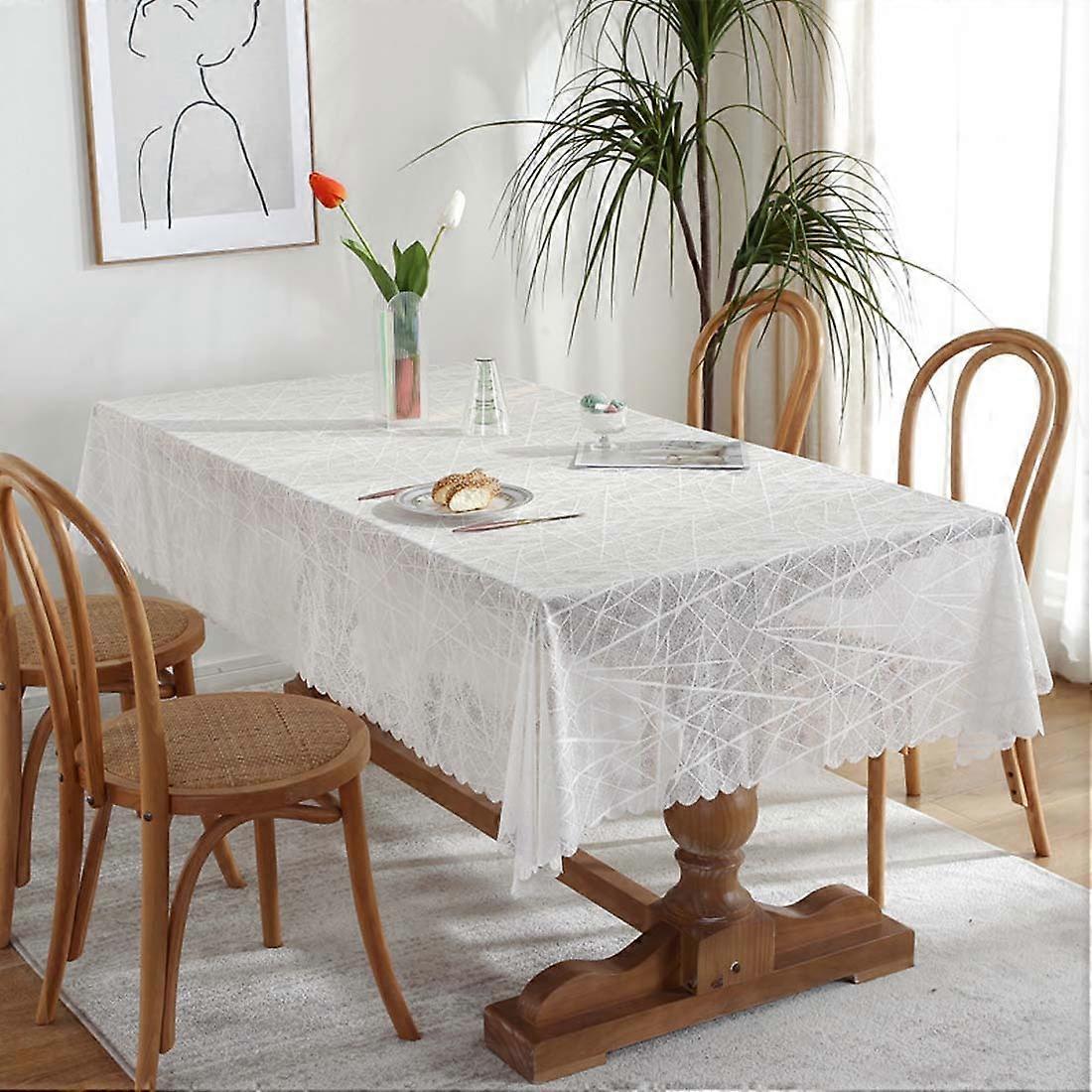 Homemade lace tablecloth, wavy mesh tablecloth, decorative solid color rectangular tablecloth, white, 135*200 cm-20126