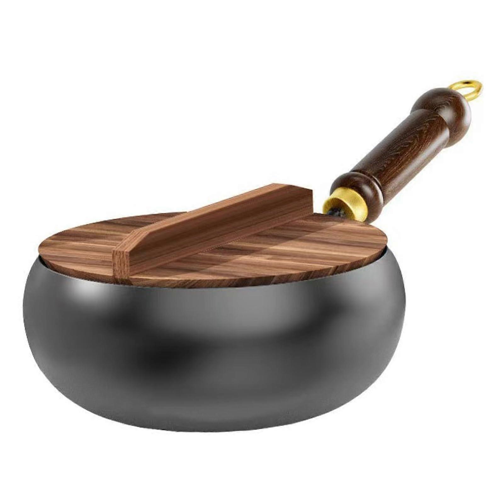 24cm Flat Bottom Cast Iron Wok with Non Stick Surface for Even Heat Distribution and Stewing