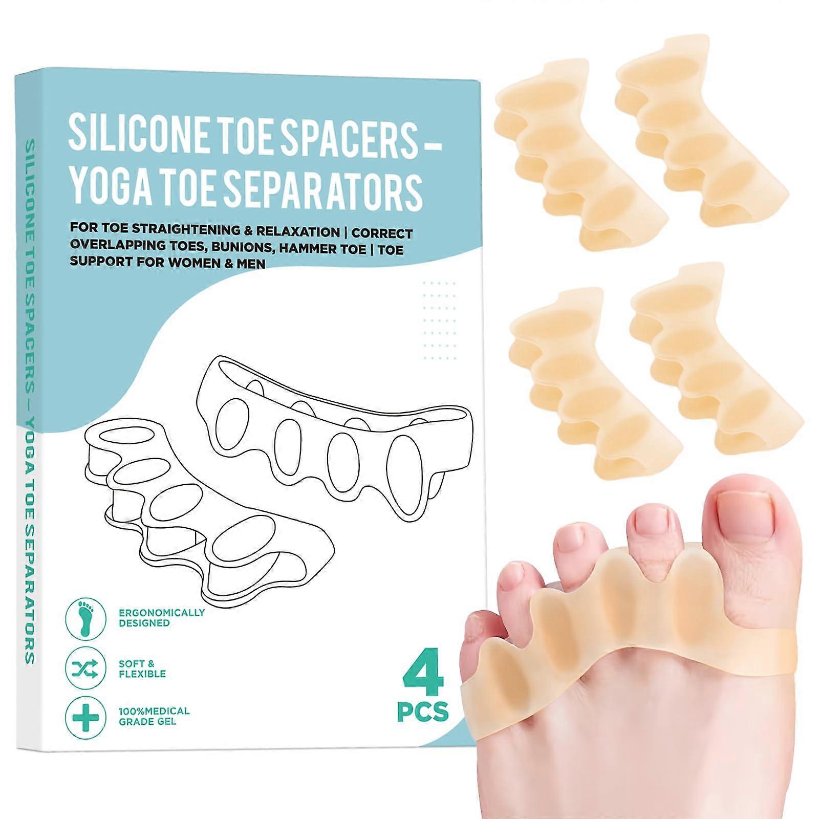 4 Pcs Silicone Toe Separators for Overlapping Toes and Bunions, NonSlip Alignment Support
