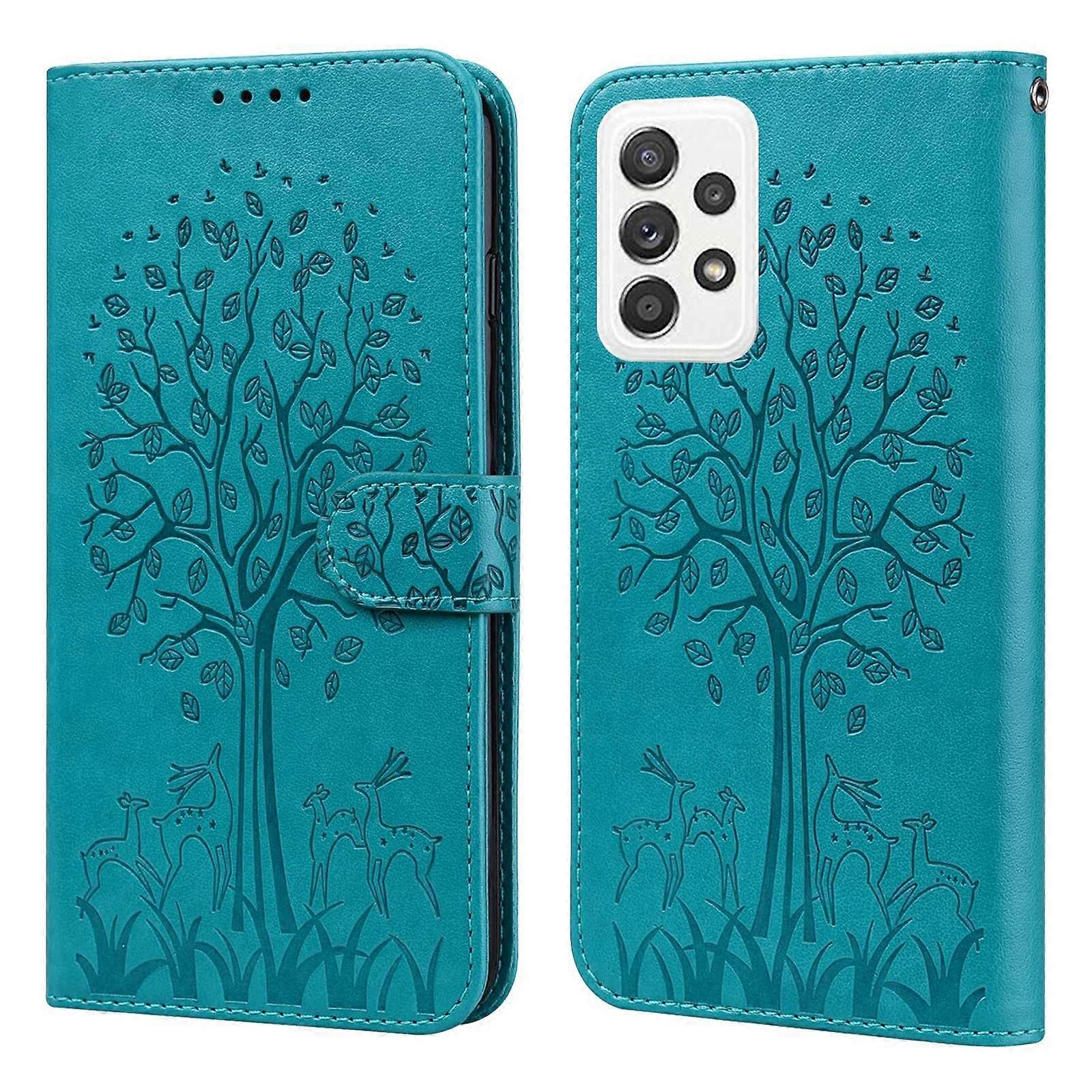 Stylish Deer Tree Pattern Imprint Full-Protection PU Leather Wallet Stand Phone Shell Case for Samsu