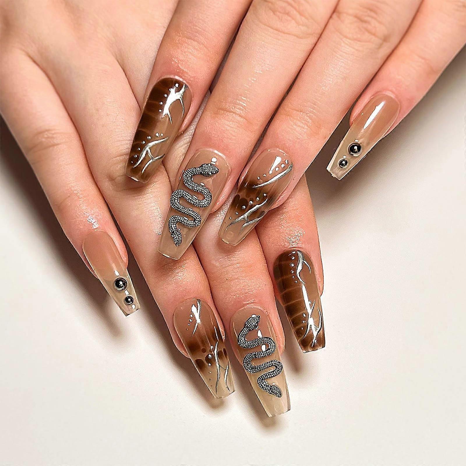 Press On Nails Medium Coffin Set - Quick Application Glossy Chrome False Nails 24pcs