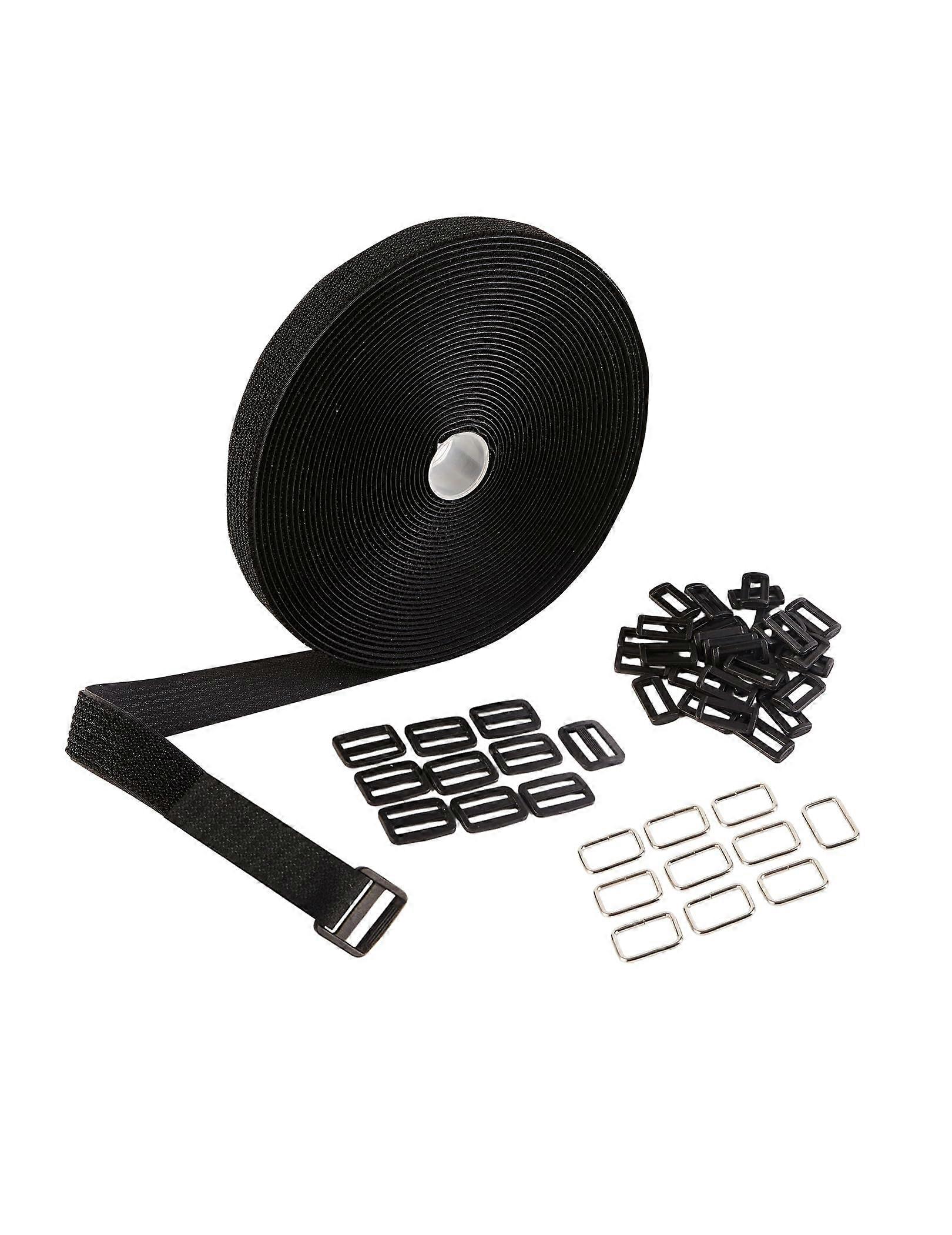 Hook and Loop Straps 0.8in x 32ft with 50 Buckles, Reusable Nylon CuttoLength Adjustable Cable Straps