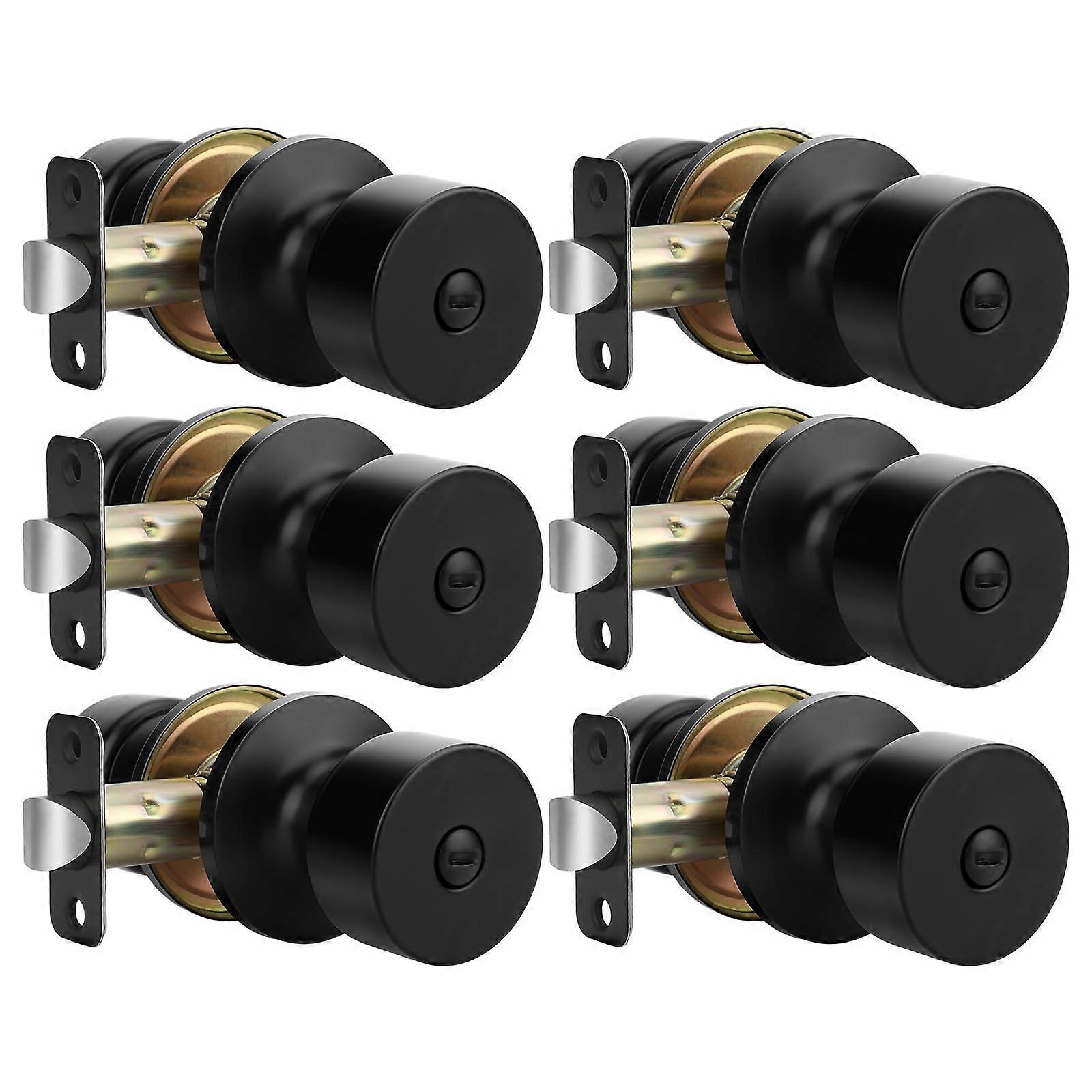 Matte Black Privacy Door Knobs 6 Pack with Adjustable Latch for Bedroom and Bathroom