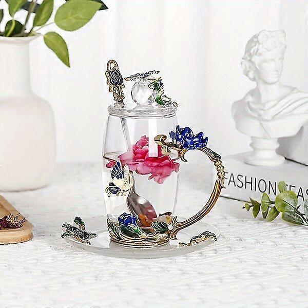 Teacup, Fade-Resistant, Blue Rose Pattern, Breakfast Coffee Cup