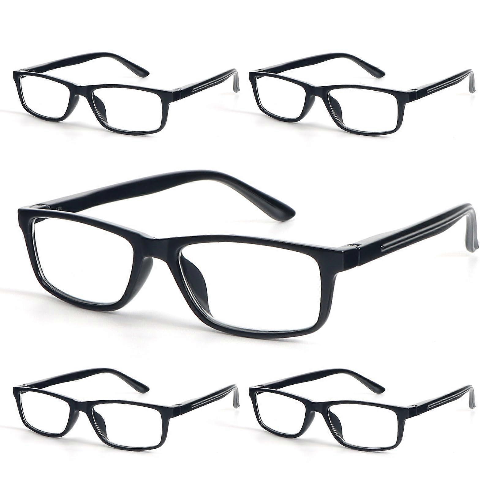 5 Pack 3.0 Magnification Blue Light Blocking Reading Glasses for Men and Women Black Rectangular