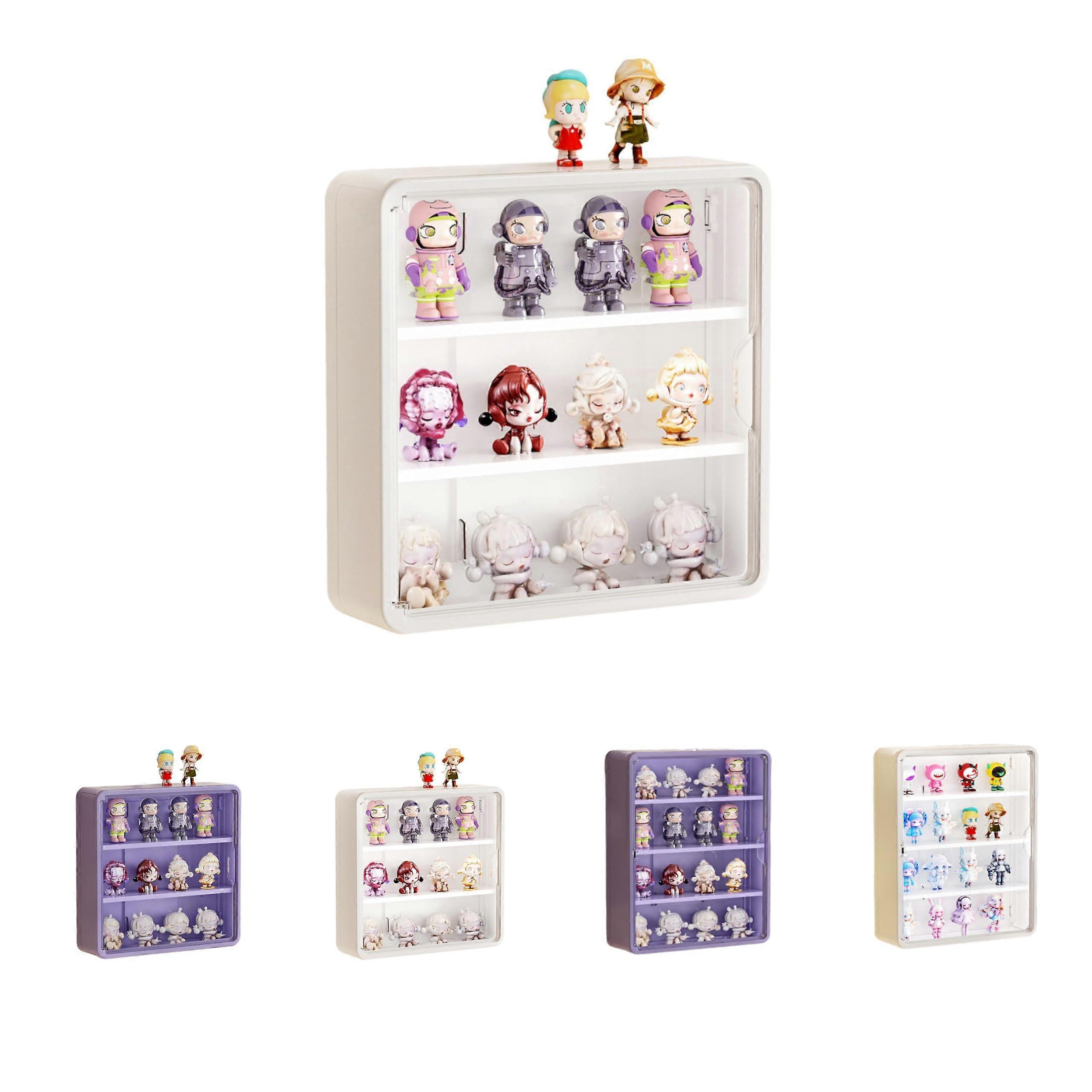 Small White Wall Mounted Display Case with Magnetic Lock Door, Clear Panel and Strong Adhesive Mount