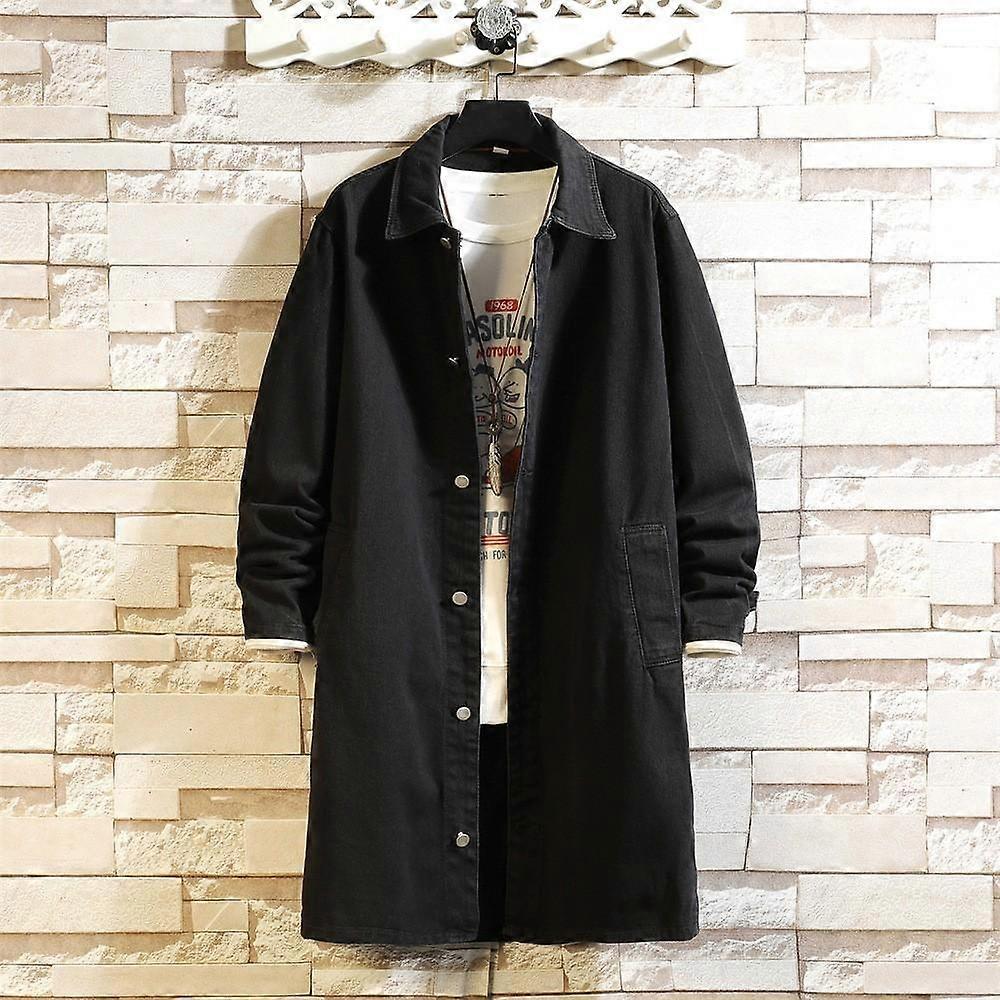 Men's Spring and Autumn Knee-length Denim Trench Coat Solid Color Plus Size Commuter Jacket