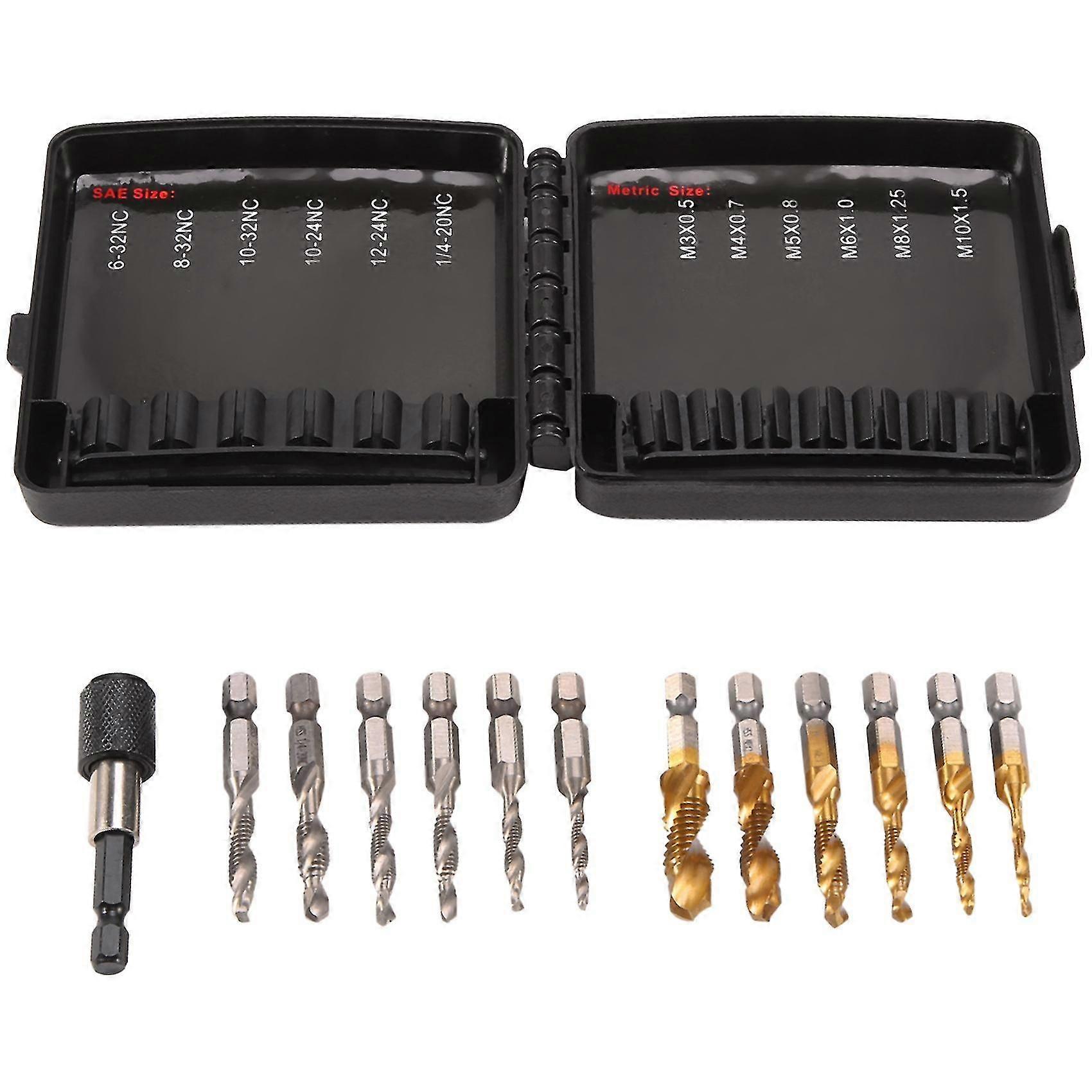 Combination Drill Tap Bits Set 3-in-1 Hss Metric & Kit For Screw Thread Drilling Tapping Deburring