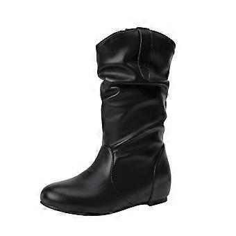 Stiefel für Teenager-Mädchen, Winterstiefel mit hohem Keilabsatz, mittelhohe Stiefel mit weitem Schaft, Kunstlederschuhe, Schlupfstiefel, Größe 7 (39)