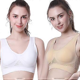 Effen, schokbestendige sportbeha van hol mesh zonder beugel voor dames, yoga tanktop, wit.