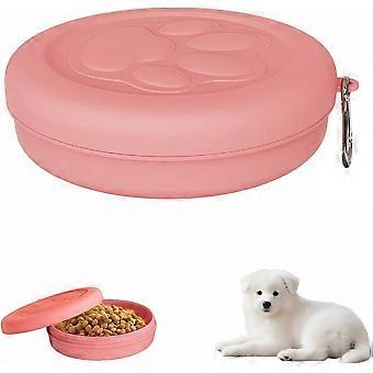 Portable Dog Food & Water Bowl for Travel - Rotating Lock Spill-Proof Pet Dish with Carabiner - BPA-Free Silicone Non Slip Bowl 250ml (Pink, Small)