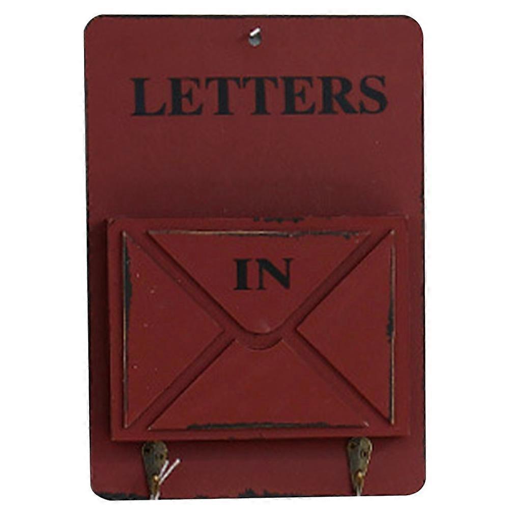 Red Wall Mounted Mail Holder with Key Hooks for Wall Decor