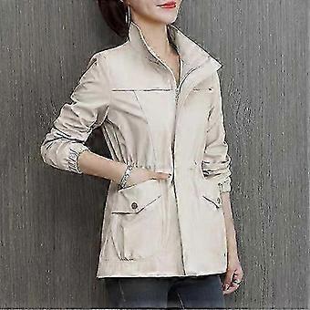 Women's Double Layer Windbreaker Jacket for Spring and Autumn, Plus Size Fashion Coat with Stand-Up Collar, Short-Length Ladies Outerwear