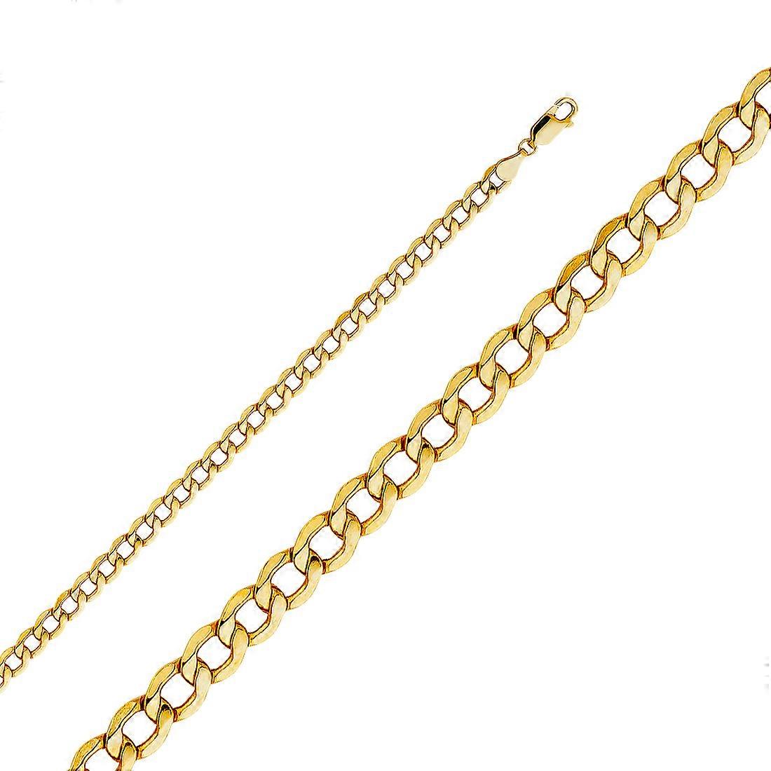 Pulseira de ouro amarelo 14k com corrente oca de 4,9 mm e elos de 7,5 polegadas para mulheres e homens.