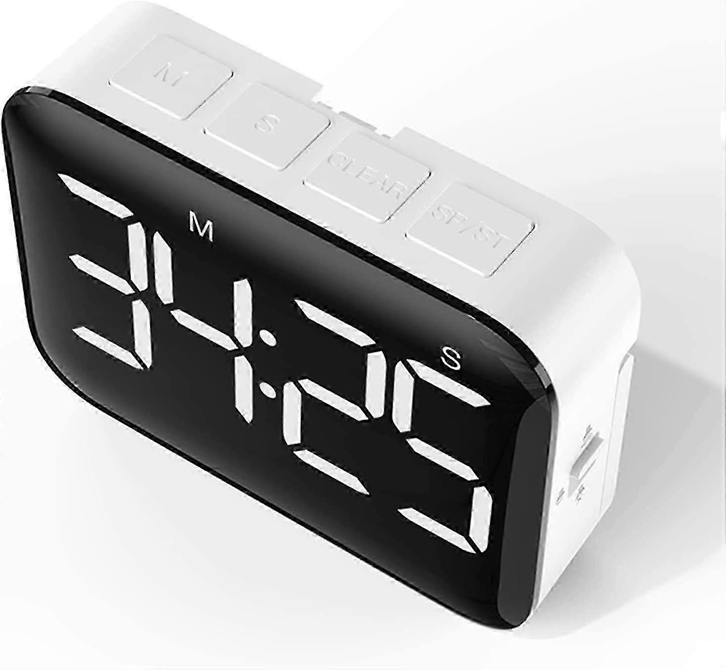 LED Large Screen Timer, Countdown Timer with Reminder, Kitchen Baking Timer, White - Easy to Use, Big Buttons, Adjustable Brightness and Volume